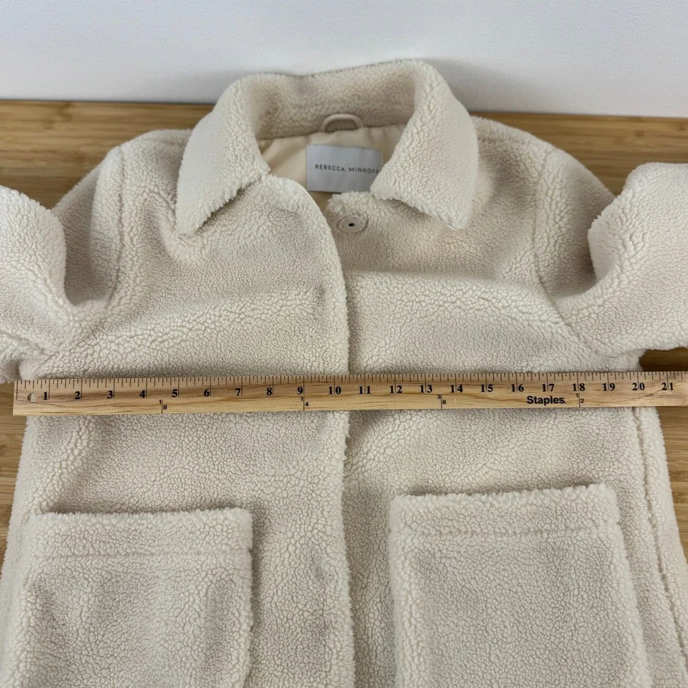 Rebecca Minkoff Sherpa Fleece Teddy Coat Cream Button‎ Front Pockets Women's S